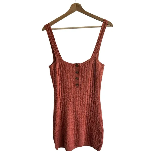 Free People FP Beach Short & Sweet Mini Dress Knit Sz S Sleeveless Reversible Rust - Image 3