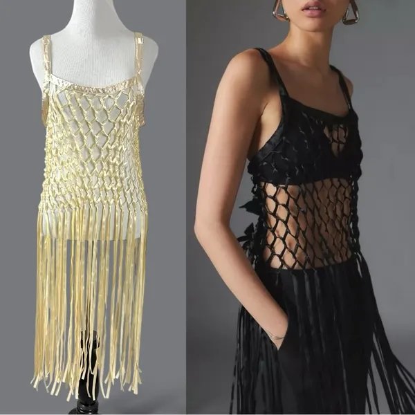 Urban Outfitters Coquette Dainty See Through Satin Ribbon Bow Fringe Midi Top in Blush Small - Image 11