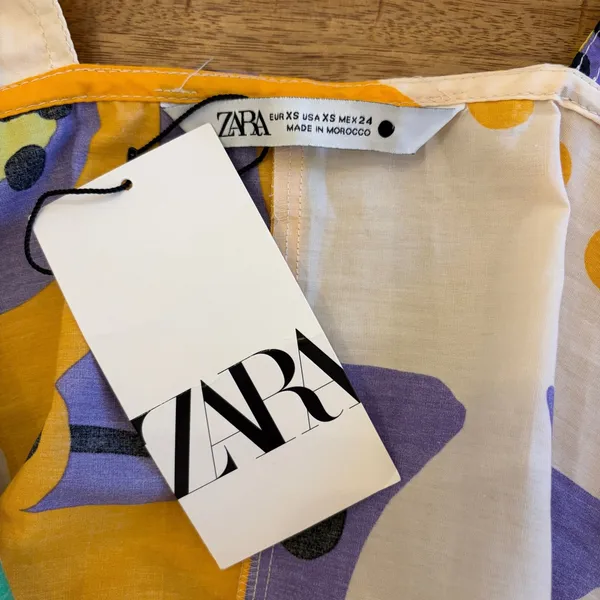 Zara Abstract Print Midi Dress XS Pop Art Belted Button‎ Front Colorful Resort - Image 8