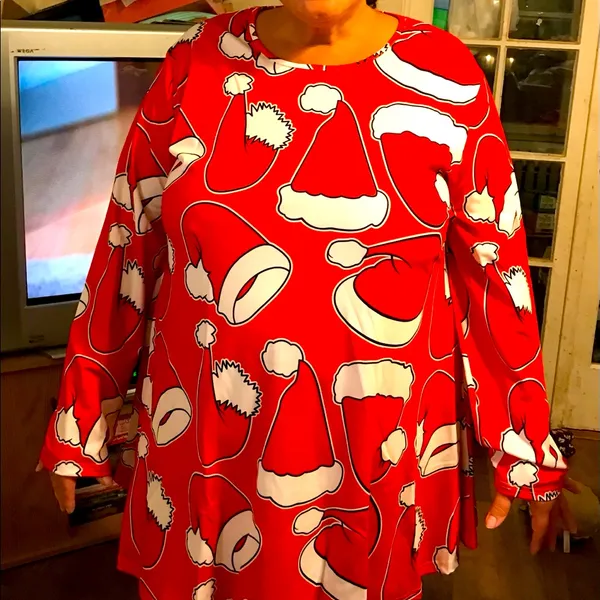 Meaneor Santa Hats Festive Holiday Long Sleeve Christmas Dress in Red/White NWT - Image 3