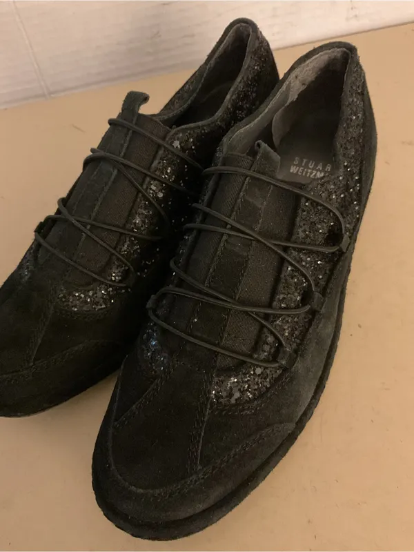 Stuart Weitzman women black suede glitter Sneakers US 5.5 - Image 4