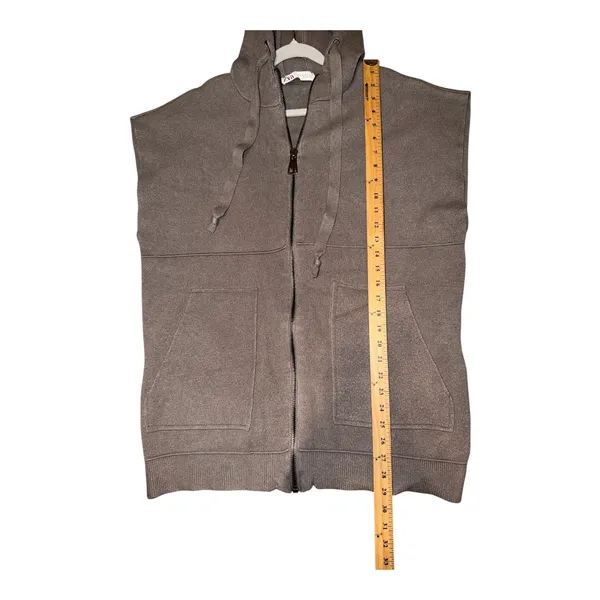 Zara Brown Sleeveless Oversized Full Zip Hooded Sweater Vest, Medium - Image 6