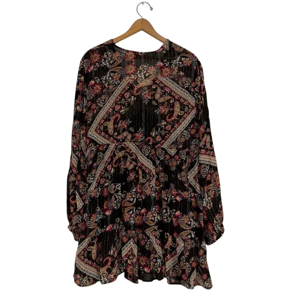 Zara Floral Paisley Print Long Sleeve‎ V Neck Mini Dress - Image 4