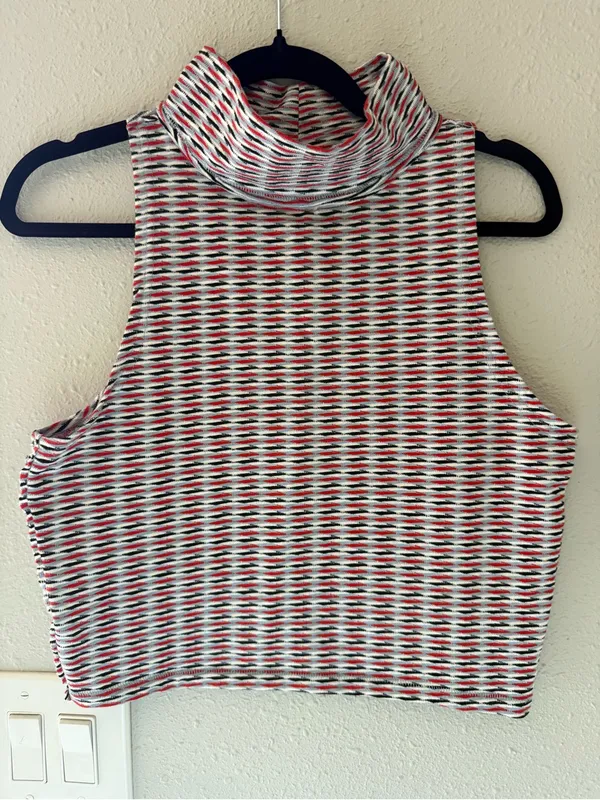 Free People Little Baby Blue Multi Print Turtleneck Crop Top - Image 4