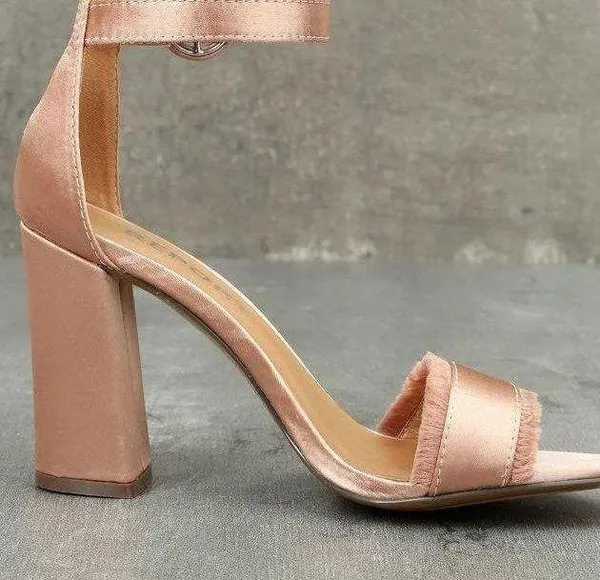 Lulus Blush Satin Ankle Strap Heels - Image 4