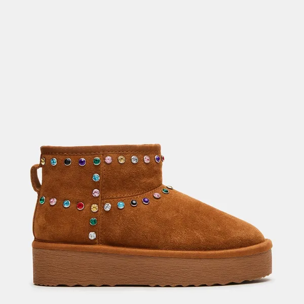 Steve Madden NEW Comfy Chestnut Brown Faux Fur Lined Suede Rhinestones Slip On Boot 10 - Image 3