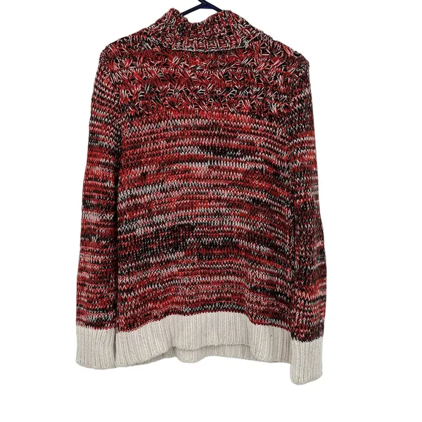 Loft size large chunky knit mock neck pullover sweater orange black‎ white - Image 2