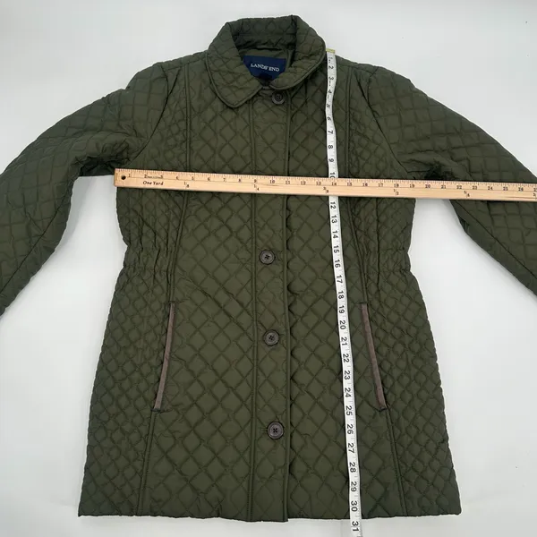 Lands End Quilted Jacket Women’s S TALL 6-8 Green Buttons - Image 7