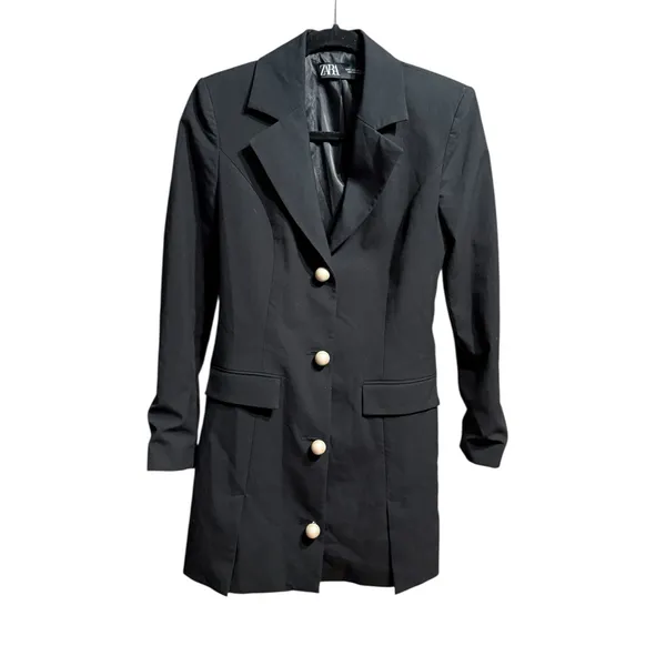 Zara Black Blazer Dress‎ with Pearl Buttons Minimalist Statement Piece - Image 7