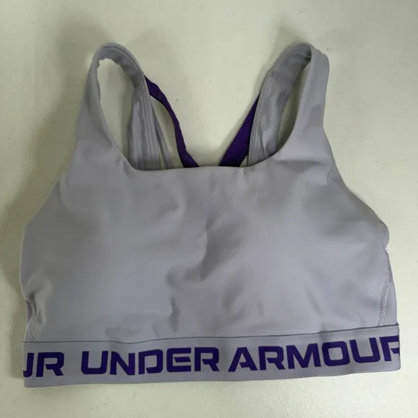 Under Armour Large Sports Bra Crossback Mid-Impact Purple 1390377 Gym Workout - Image 2