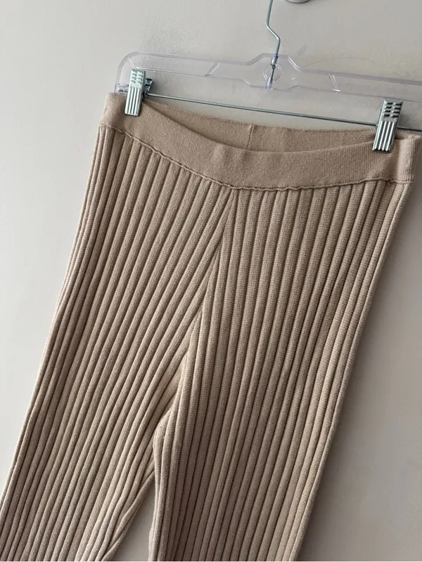 Aerie Beige Ribbed Knit Flare Pants - Image 2