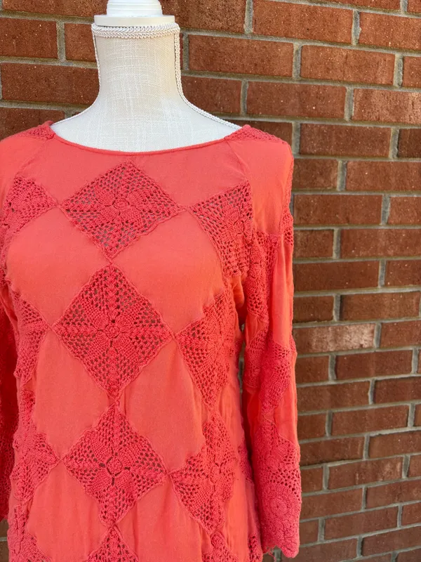 FreePeople 3/4 sleeve crochet top with intricate detailing - Image 2