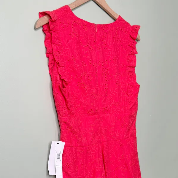 NWT Maggy London Embroidered Eyelet Flutter Sleeves Midi Dress Coral Pink Size 4 - Image 4