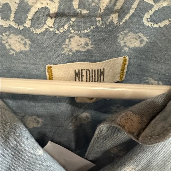 Madewell Chambray with White Floral Print Button Down Long Sleeve Blouse - Image 3