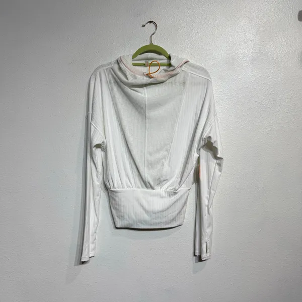 Free People Movement White Ribbed Hoodie Pullover Cropped Top Sz S NWT - Image 2