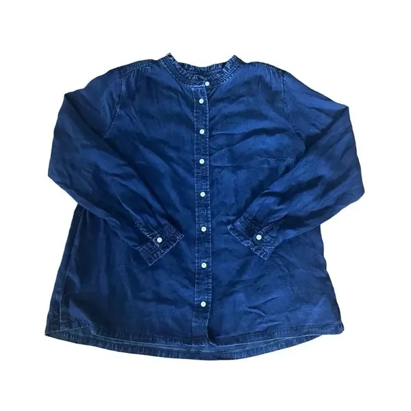LOFT Plus Chambray Ruffle‎ Trim Blouse Top Size 14 Night Sky - Image 2