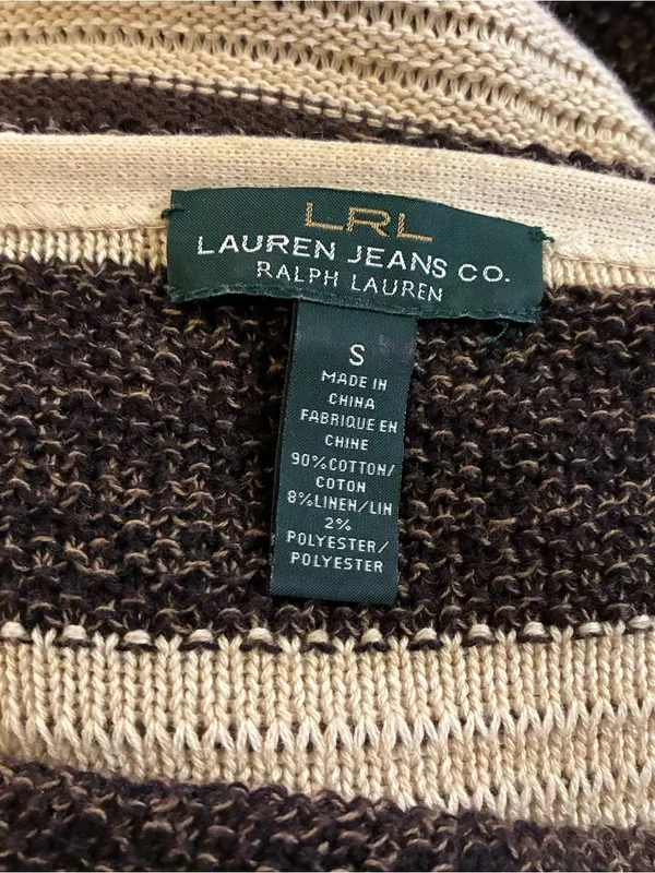 Lauren Ralph Lauren 3/4 Sleeve Striped Boat Neck Knit Sweater Brown S - Image 3