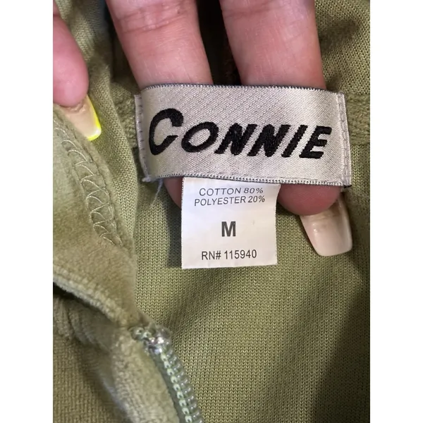 Vintage Connie Velour Green Zip Up Hoodie‎ Buttons Embroidery Pockets - Image 7