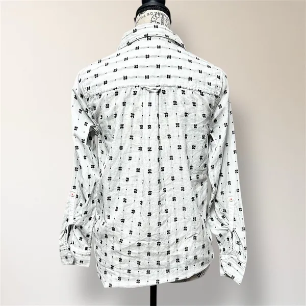 Maeve Anthropologie White‎ Black Clip Dot Cotton Button Down Roll Tab Shirt Boho - Image 6