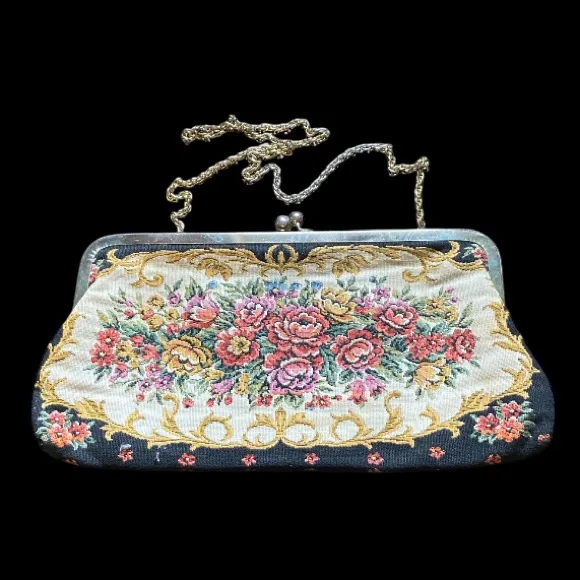 Vintage petit point needlepoint floral handbag clutch - Image 12