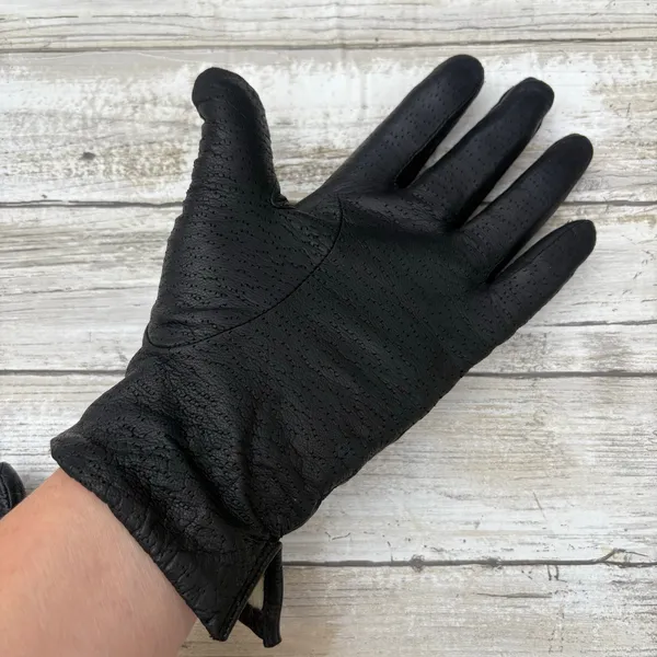 VTG Fownes Leather Gloves Sz 6.5 Black Acrylic Lined Winter Driving Preppy‎ - Image 3