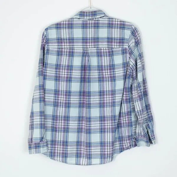 American Eagle Womens Boyfriend Plaid Button‎ Down Shirt Size Large Blue Casual - Image 8