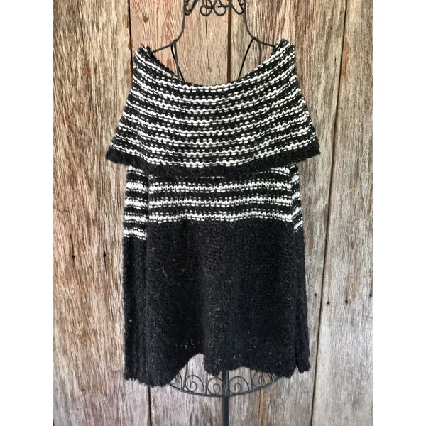 Free People Women Chunky Knit Sweater‎ Off the Shoulders Striped Black White S - Image 4