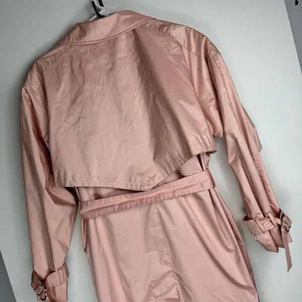 Vtg Saxton Hall Blush Pink Shimmer Trench Coat Jacket Sz 10 Belted Waist - Image 11