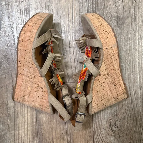 Unbridled by Ariat Beaded Tan Wedge Sandals 8 - Image 7