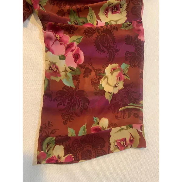 Private Luxuries Sheer kimono Robe Red with Pink Rose Floral Print Size L - Image 5