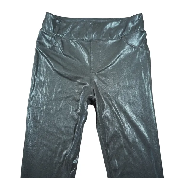 Halara Size Large Metallic Black High Waisted 7/8 Leggings Liquid Look Pants‎ - Image 2