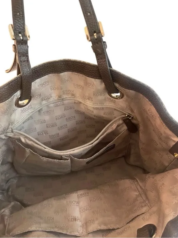 Michael Kors Brown Monogram MK Logo Jet Set Tote handbag purse - Image 4