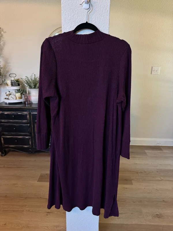 Torrid Purple Ribbed Open Front Long Duster Cardigan with Pockets - Image 5