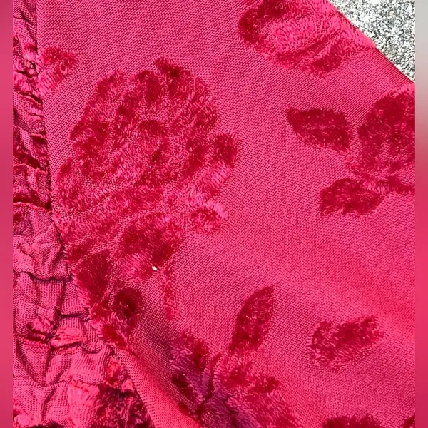 Rafael Textured Crinkle Velvet Floral Top XL Deep Red‎ Long Sleeve Blouse - Image 9
