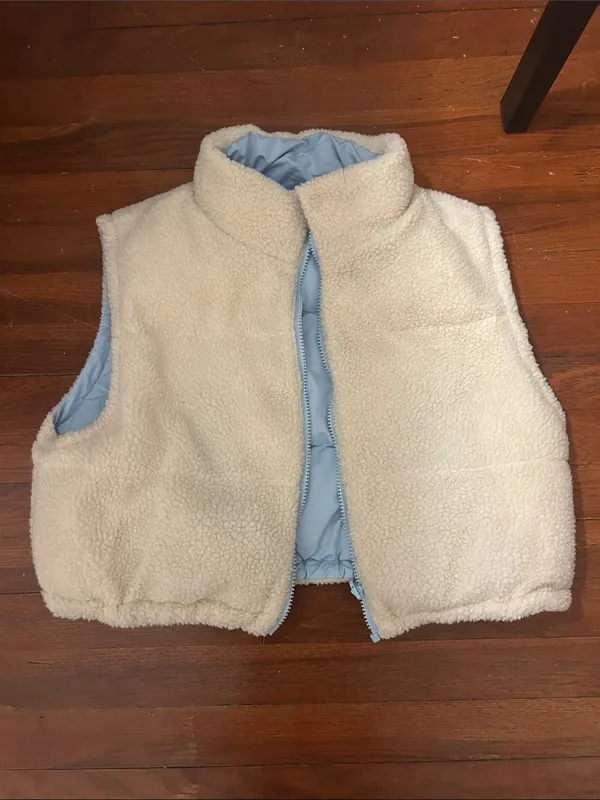 Reversible Cropped Puffer Vest S Blue - Image 2