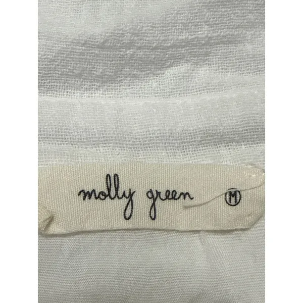 Molly Green White Collared Short Sleeve Tiered Mini Flare Shirt A-Line Dress M - Image 4