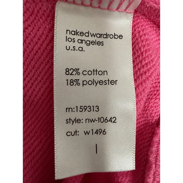 Naked Wardrobe Pink Cropped Hoodie Sweatshirt Oversized Streetwear NWOT Size L - Image 5