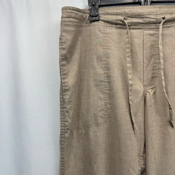 Prana Breathe Women's Drawstring Pants L Tan Lightweight Hemp Blend Wide Leg - Image 2