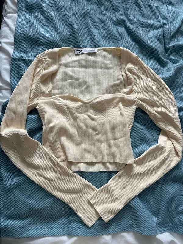 Zara Cream Ribbed Women Top - Image 2