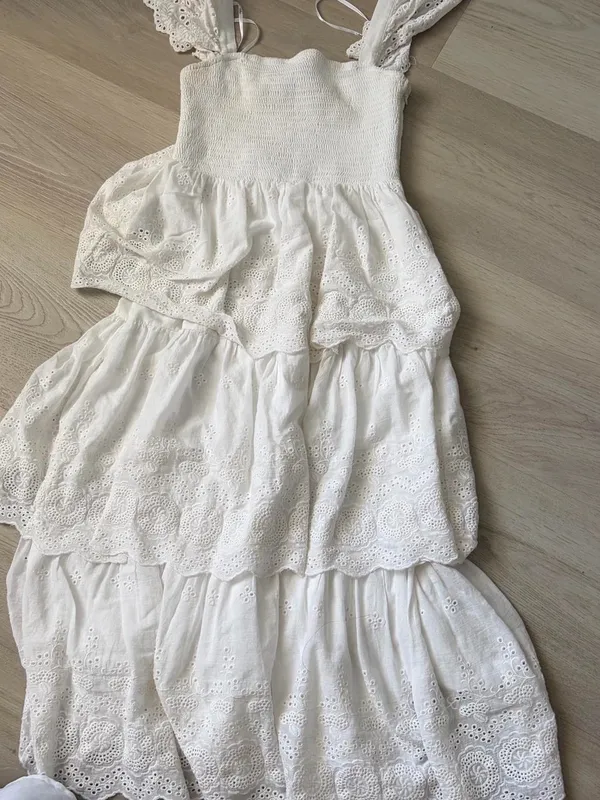 Lulu's White Eyelet Tiered Maxi Dress with Smocked Bodice - Image 3