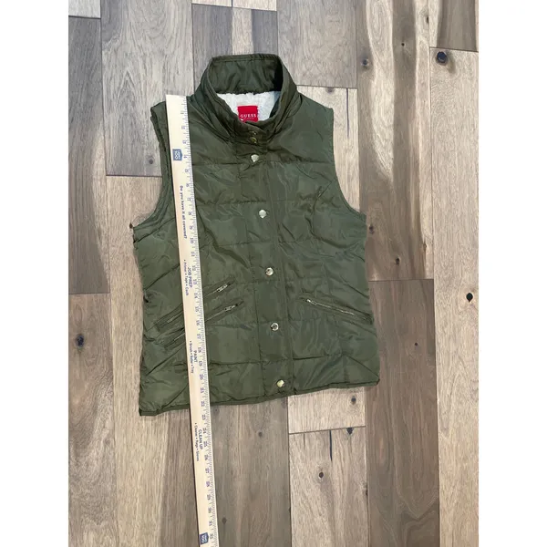 GUESS Sherpa Lined Puffer Vest Olive Green Size S Cozy Warm Casual - Image 8