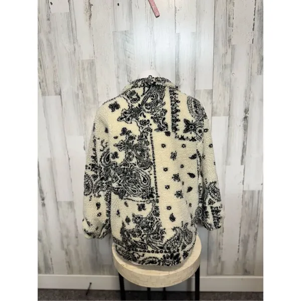 Supeon Sherpa Fleece Jacket Paisley Print Cream Black Zip Up Cozy Size M - Image 4