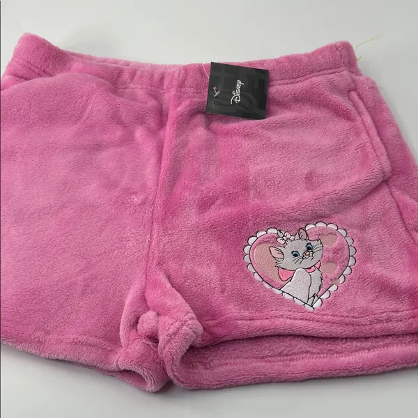 Disney Pink Fleece Shorts with Heart Cat Design - Image 12