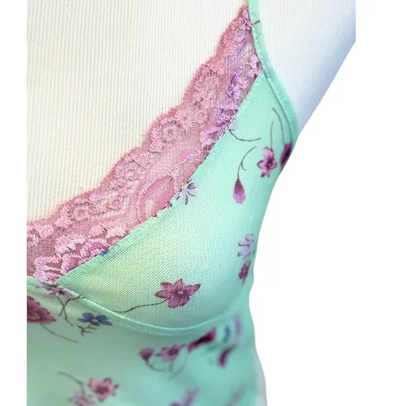 Motel Rocks Floral Lace Mesh Cami Tank Top Semi Sheer Crop Top Green Purple S - Image 4