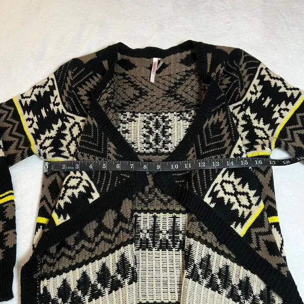 Ekklesia Open Front Knit Geometric Print Cardigan Size M/L Long Line Cozy Cotton - Image 5