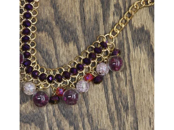 NWT MCYS Statement Beaded Fringe Cluster Necklace Gold / Purple Multi 19" + 3" - Image 4