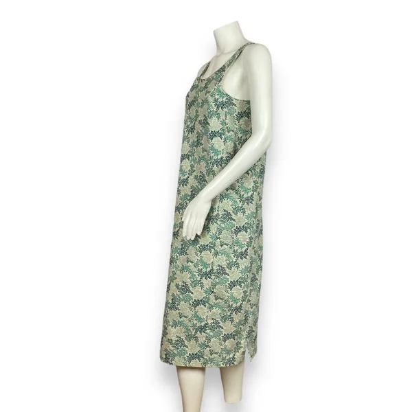 Handmade Shift Dress Leafy Pattern Print Sleeveless‎ Green Nature Midi Pockets - Image 2