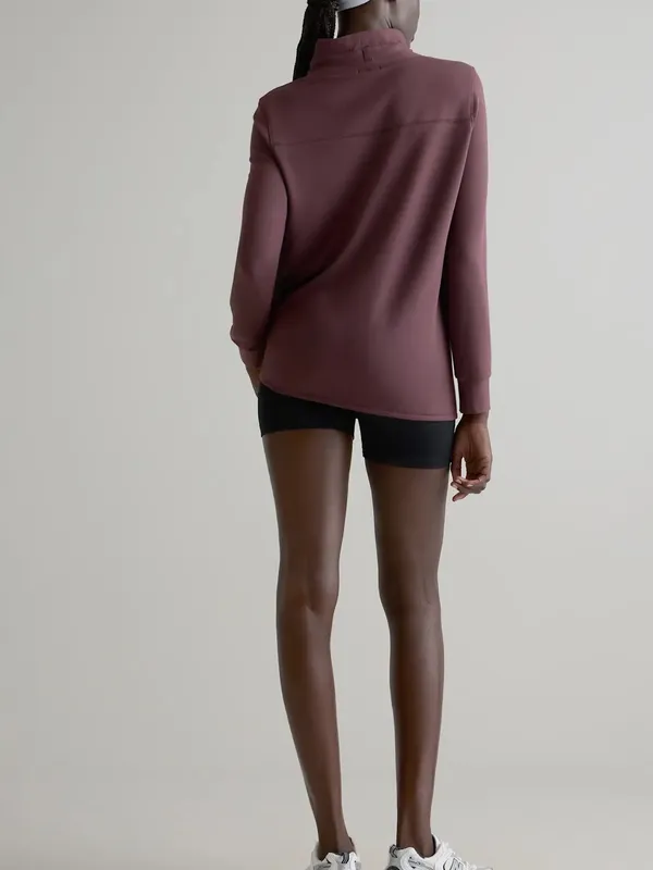 Quince SuperSoft Fleece Mock Neck Pullover in dried fig size large - Image 2