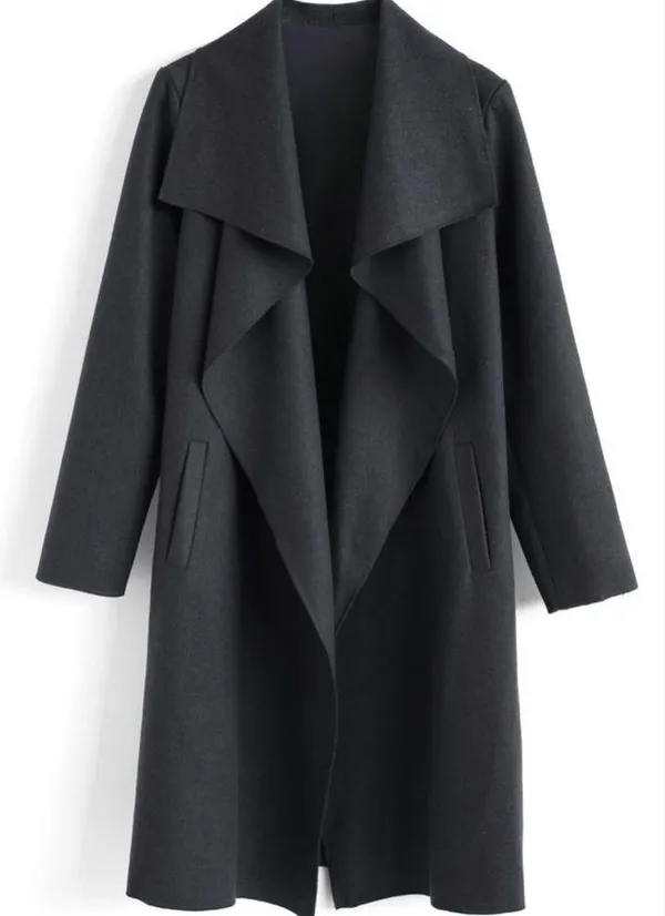Chicwish Free myself open front black wool blend coat size large - Image 4