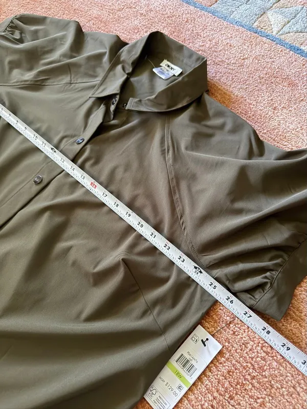 DKNY Olive Green Shirt Dress 18W NWT Snap Front Lightweight Plus Size - Image 8
